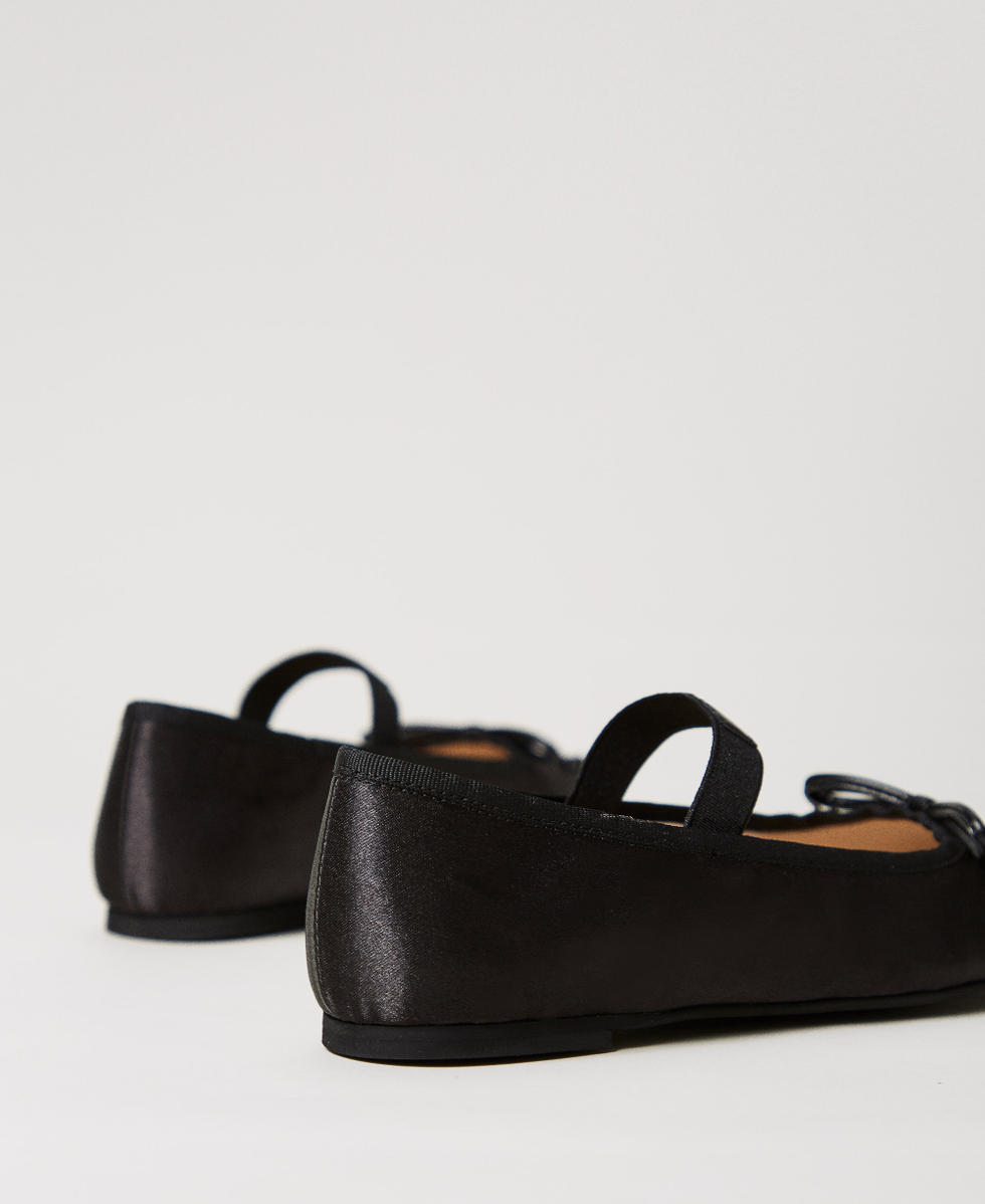 Satin ballet flats with strap Girl, Black | TWINSET Milano