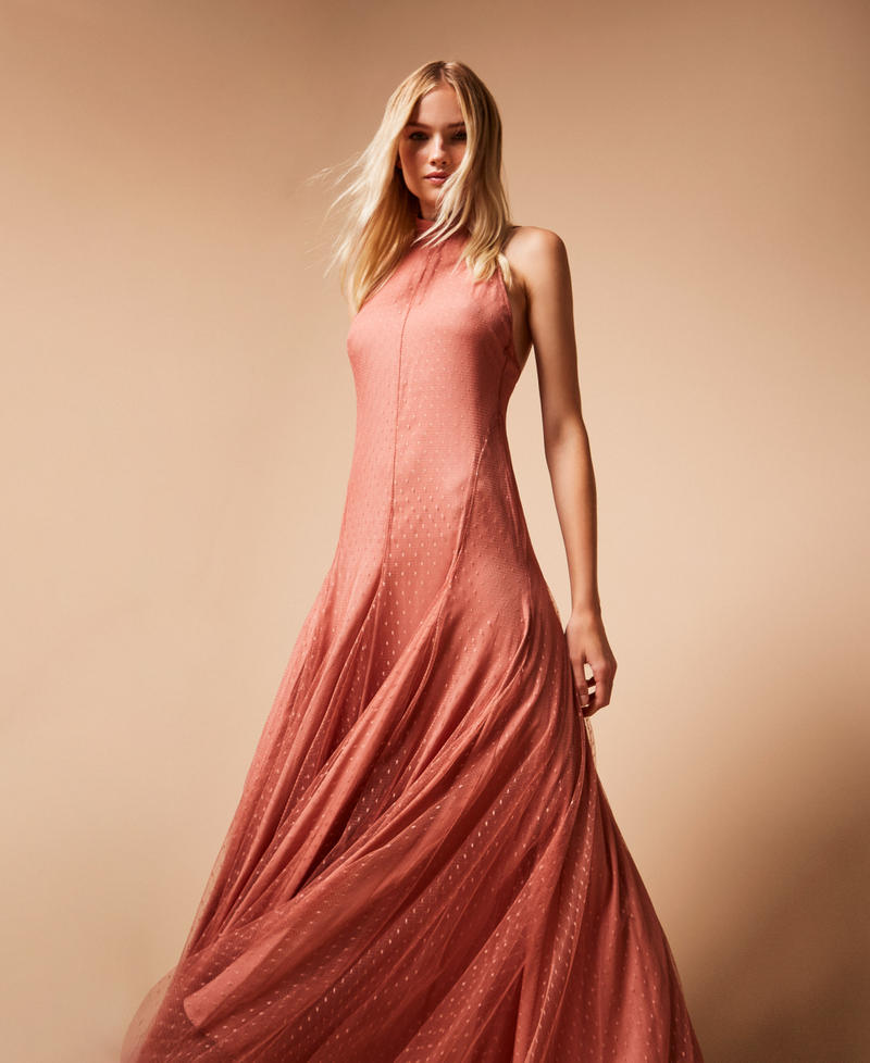 Long plumetis tulle dress Dusty Pink Woman 252TP2650_00916_PC