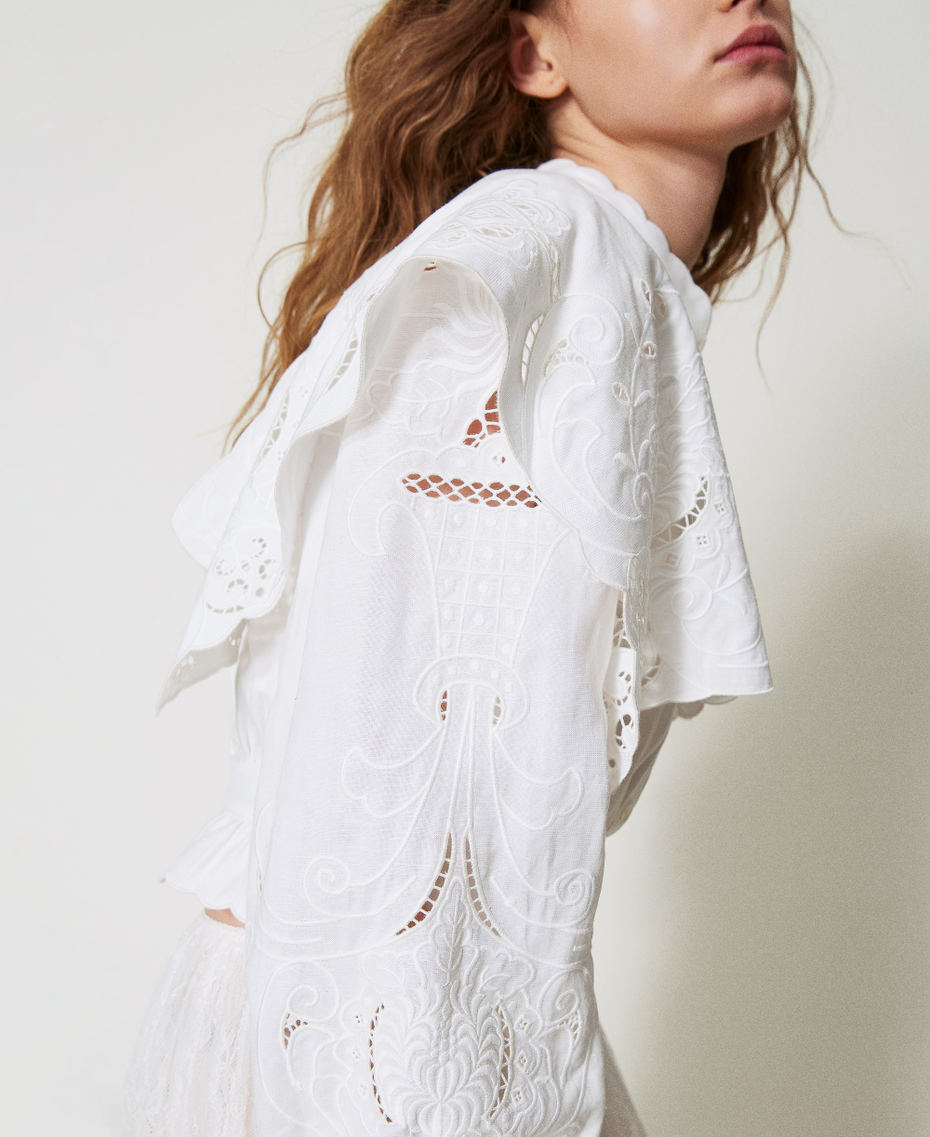 Camicia 'Elba' in lino con ricami Bianco Neve Donna 251TS2112_00282_04