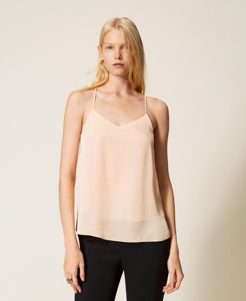 Satin top with thin shoulder straps Peach Pink Woman 261TP2492_11750_01