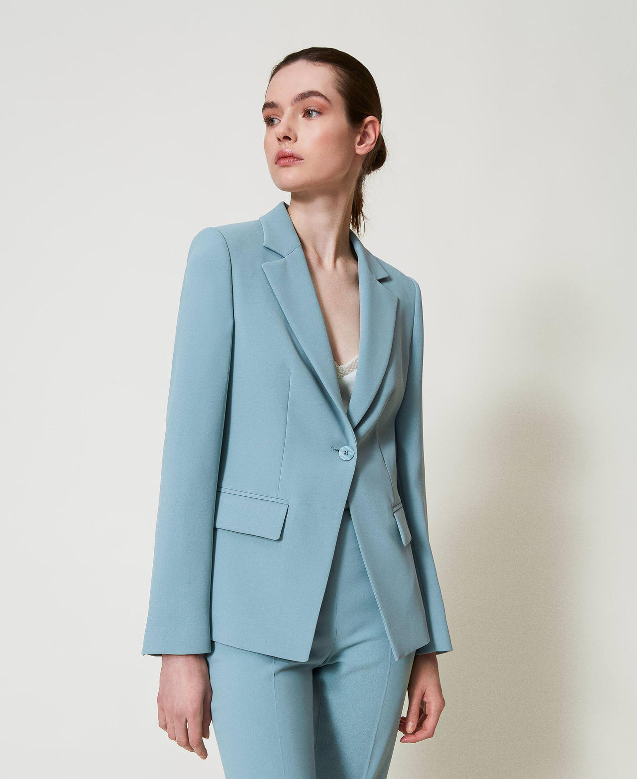 Fluid cr&ecirc;pe blazer Dusty Blue Woman 251TP2100_00485_01