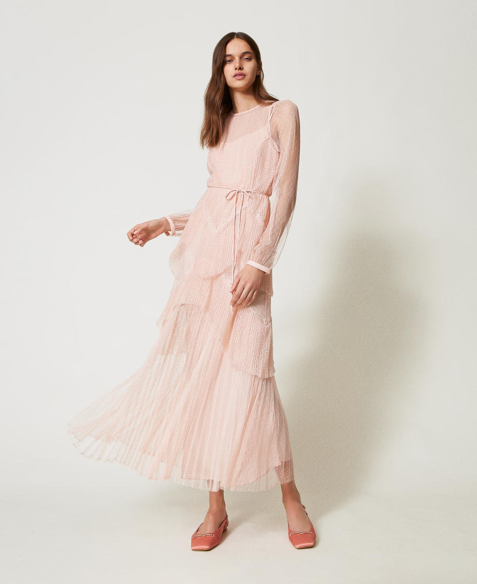 Long tulle dress with pleated flounces Cupcake Pink Woman 251TP2510_00178_01