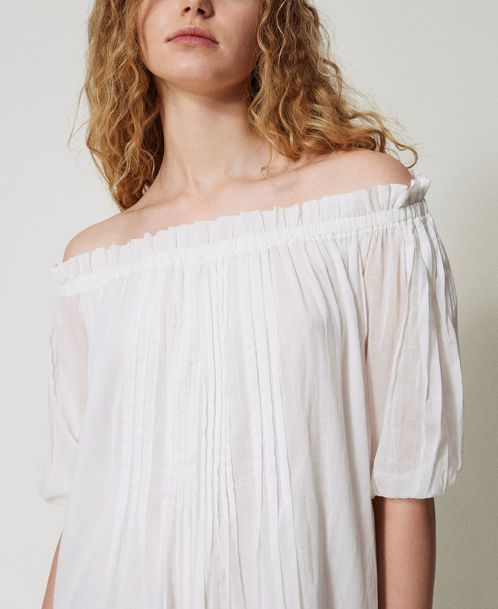 Short muslin dress with pleats Sugar White Woman 251LM2WCC_00632_04