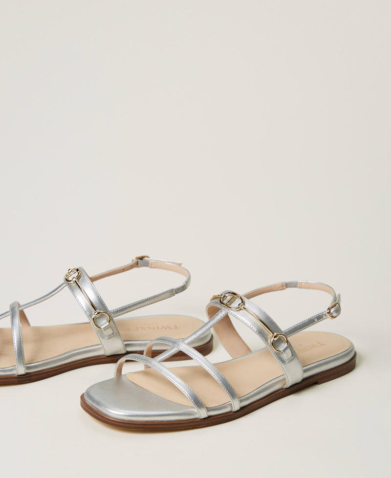Laminated sandals with Oval T clasp Silver Woman 251TCP086_00995_02