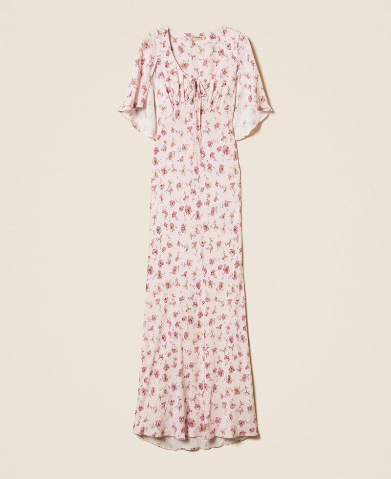 Long floral print dress Peach/Rose Flower Print Woman 261TP210A_13408_S0
