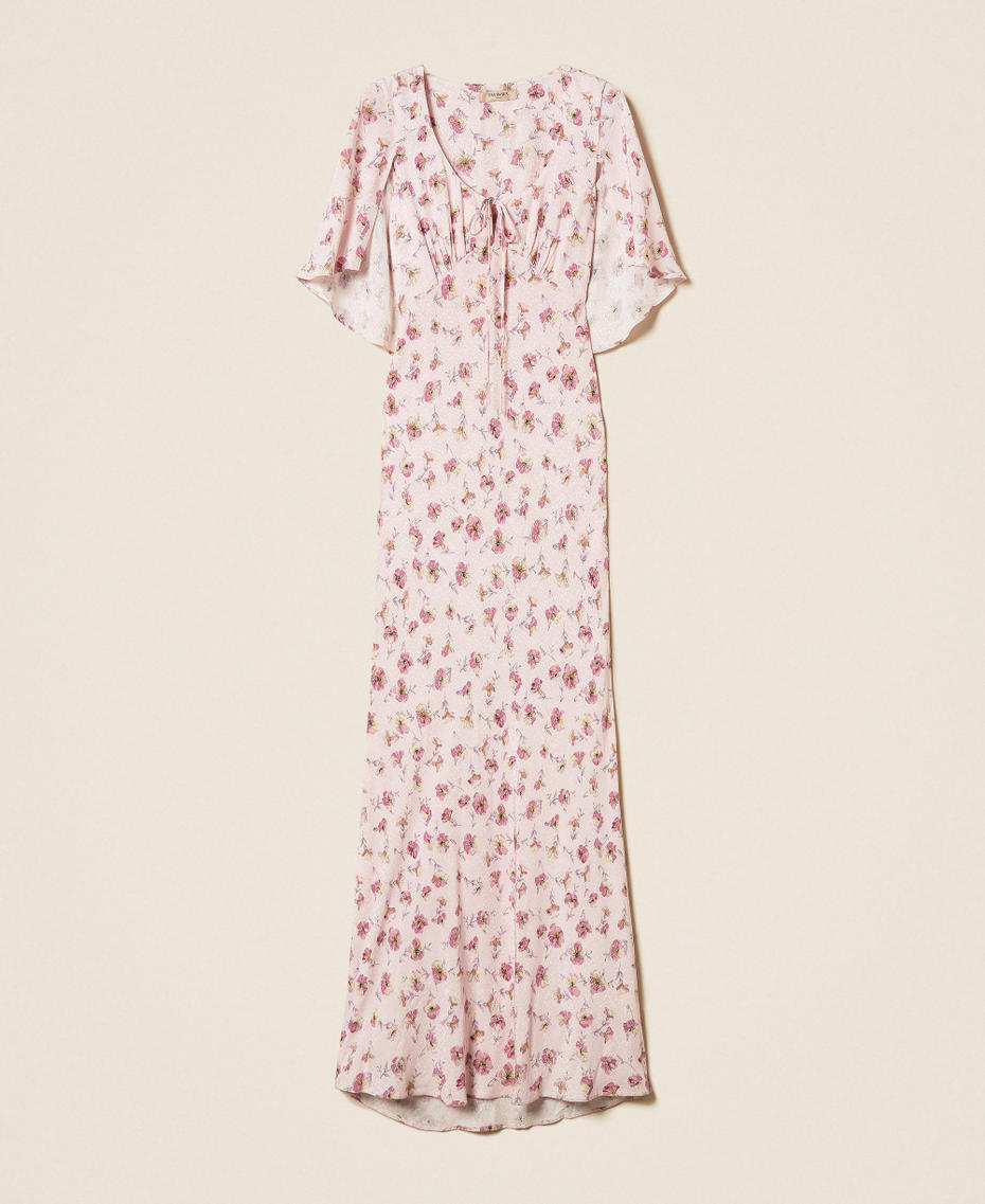 Long floral print dress Peach/Rose Flower Print Woman 261TP210A_13408_S0