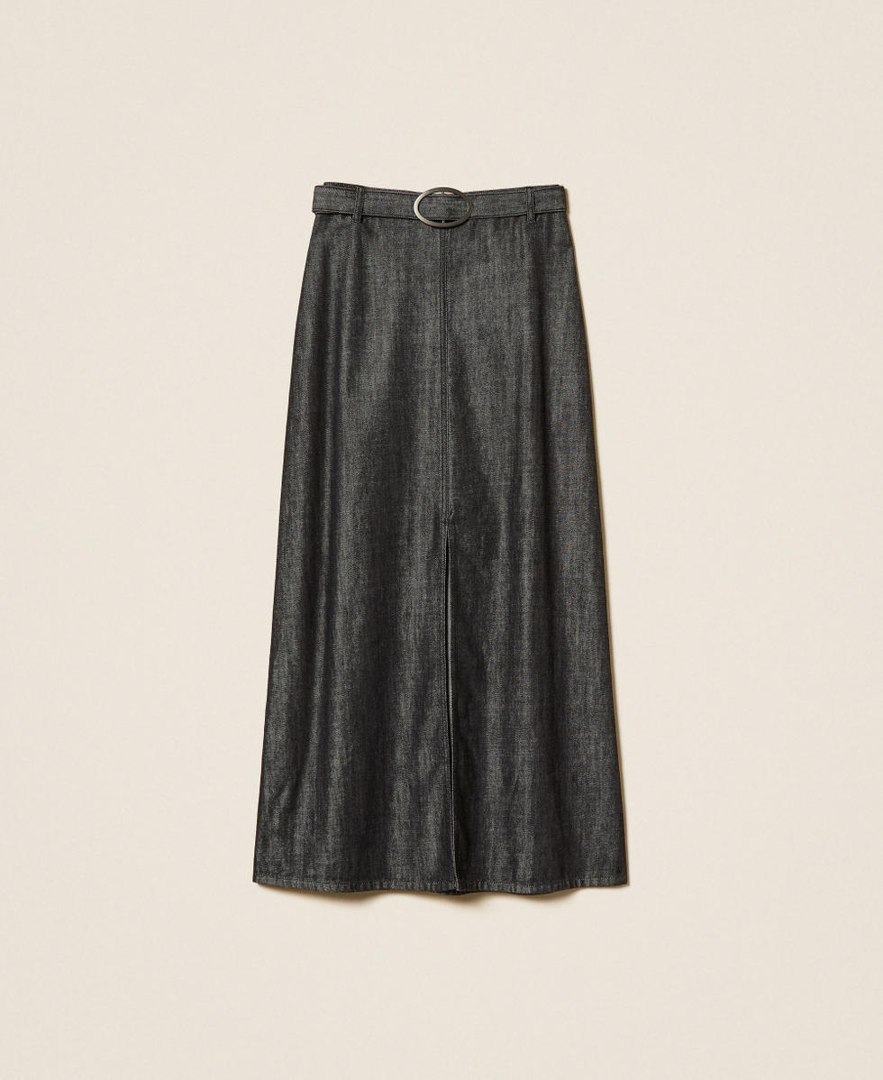 Gonna lunga in jeans fluido Denim Nero Donna 262AP2061_01103_S0