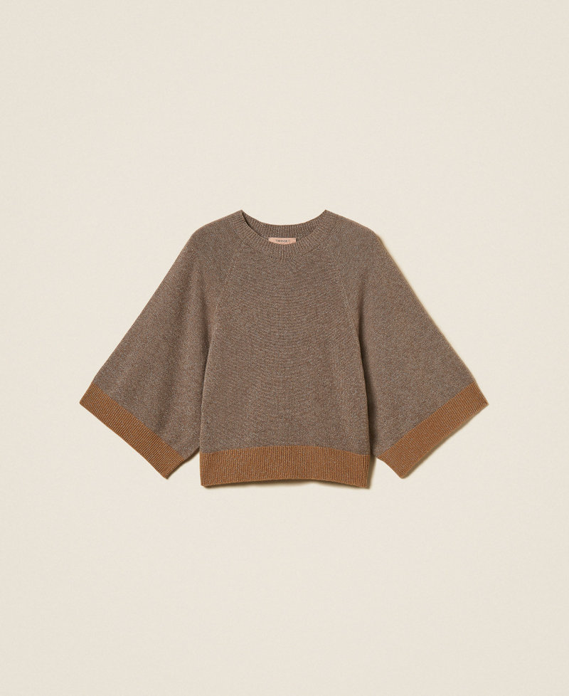 Cropped wool and cashmere jumper with lurex Silver Taupe/"Tobacco Brown" Woman 262TP3511_13933_S0