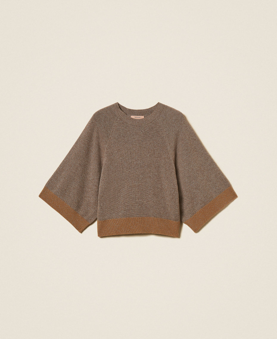 Cropped wool and cashmere jumper with lurex Silver Taupe/"Tobacco Brown" Woman 262TP3511_13933_S0