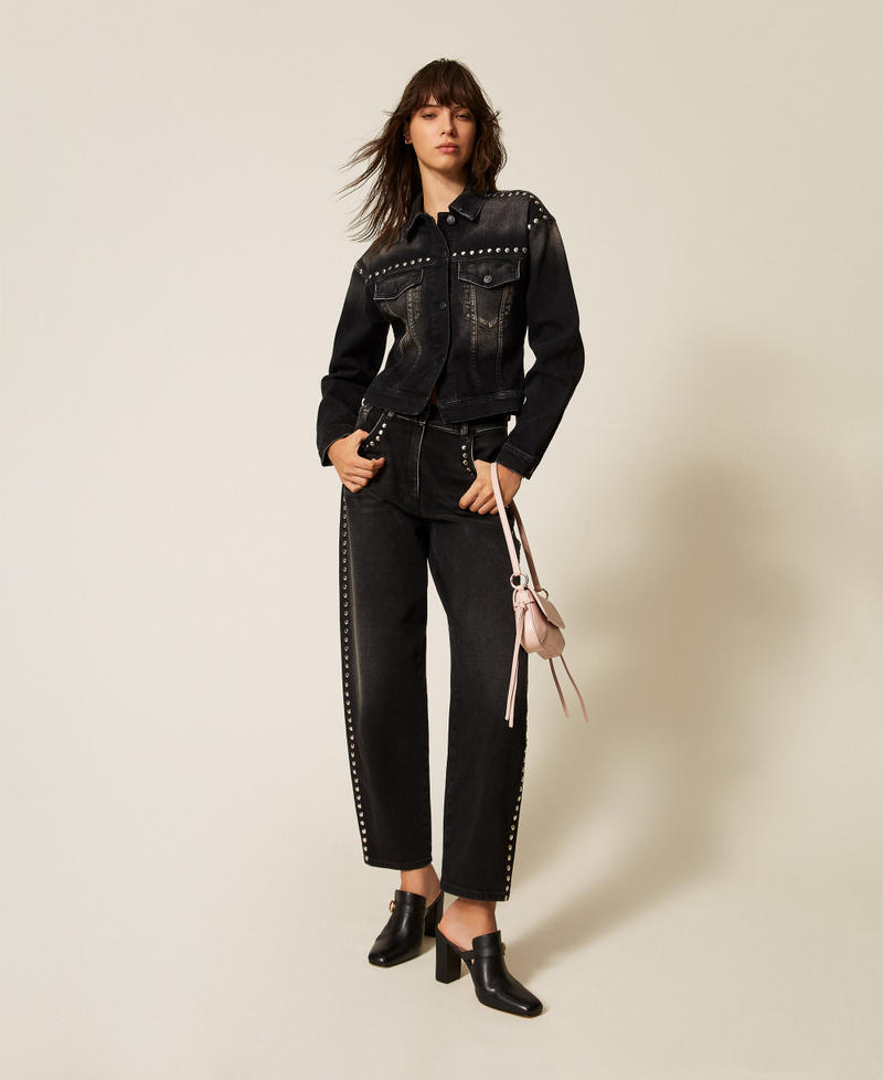 Barrel jeans with studs Washed Black Denim Woman 261AP2262_12908_01
