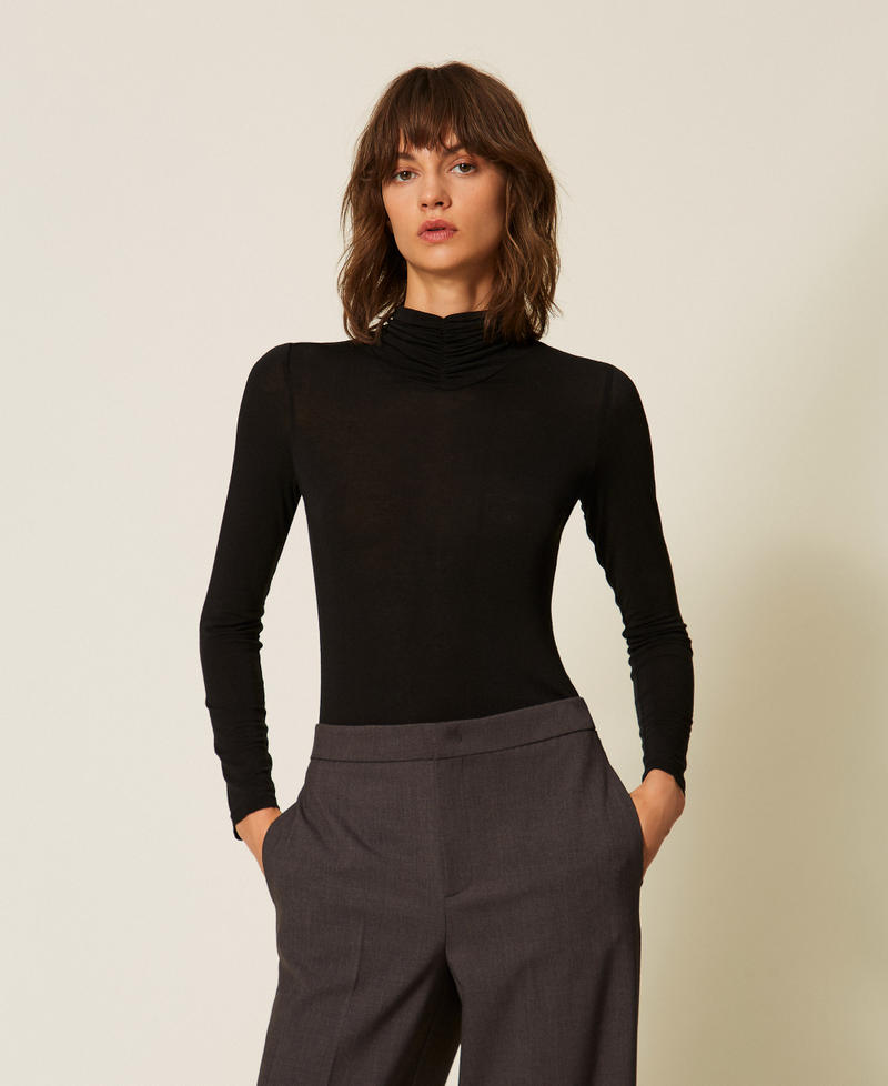 Turtleneck top with draping Black Woman 262TF2064_00006_01