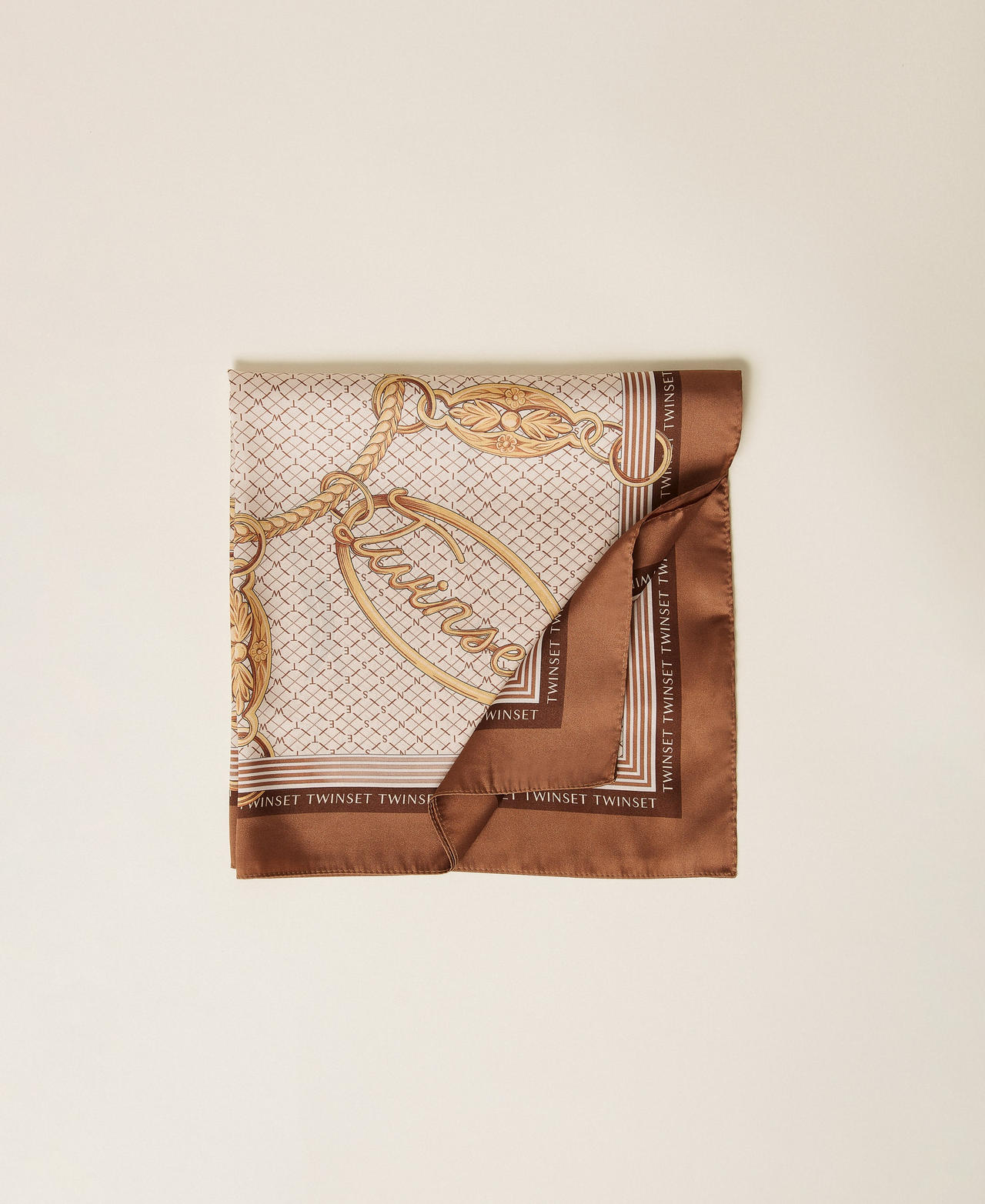 Twinset Donna - Foulard In Raso Con Stampa, Stampa Lucky Charms Marrone "Nut" U - Immagine 3