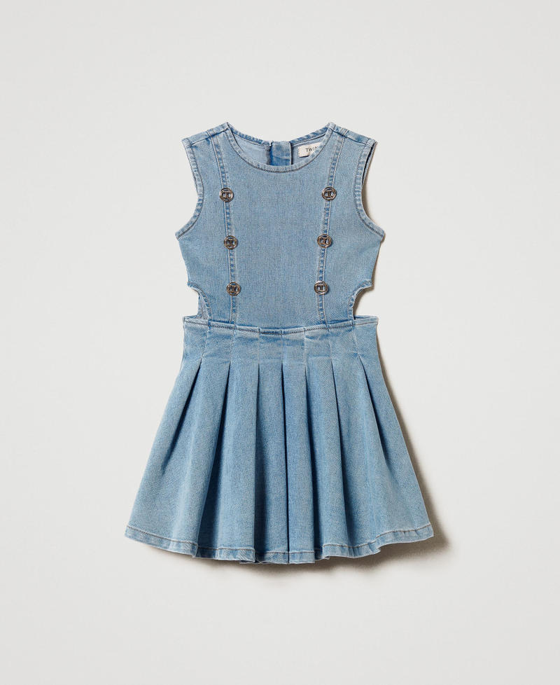 Short denim dress with logo buttons Light Denim Girl 251GJ2542_11457_S0