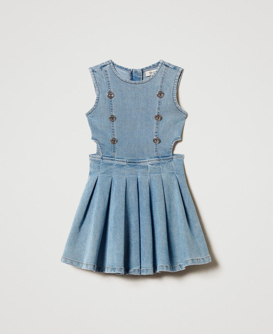Short denim dress with logo buttons Light Denim Girl 251GJ2542_11457_S0