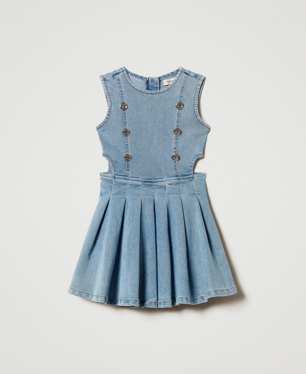 Pinokio Abito In Jeans Per Bambine Con Bottoni E Manica Lunga - Vestito Floreale Blu Imagine, Prodotto In Polonia - 2