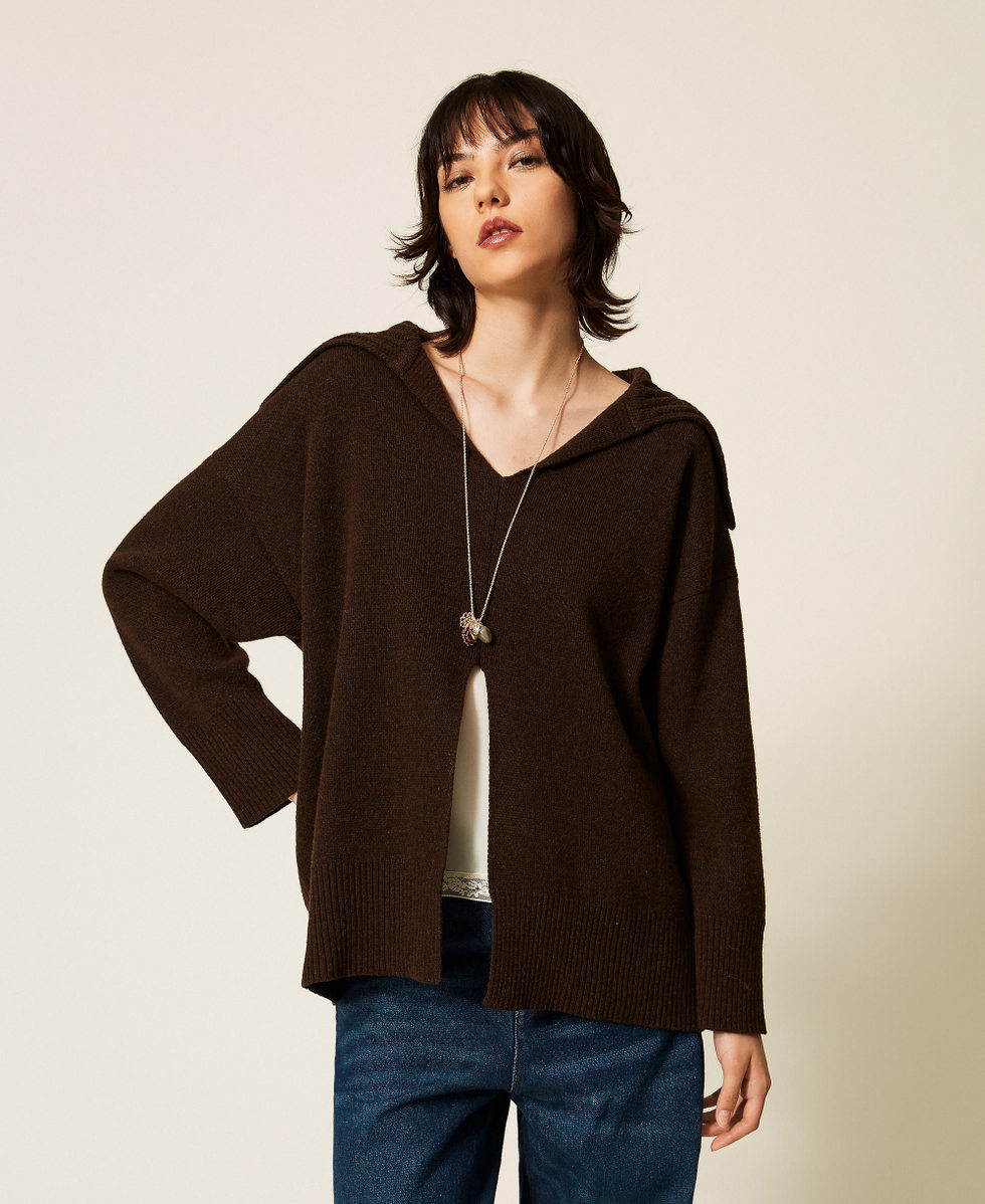 Maxijersey de lana mixta con abertura Darkness Brown Mujer 262TP3555_13411_01