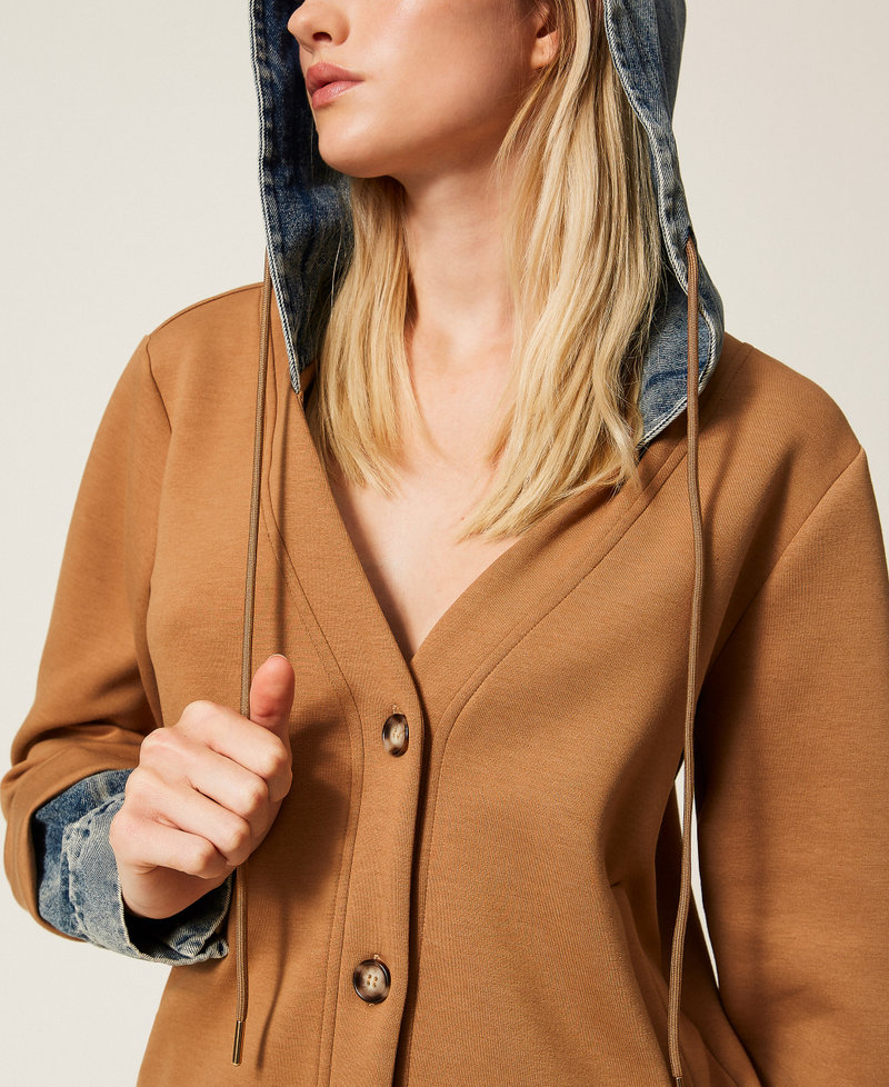 Scuba fabric and denim sweatshirt Two tone Camel/Denim Woman 252LI2PDD_12671_04