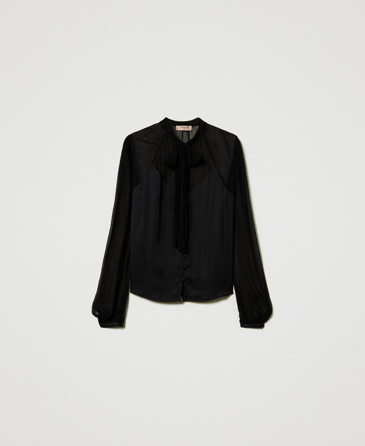 Chiffon and satin shirt Black Woman 242TT2181_00006_0S