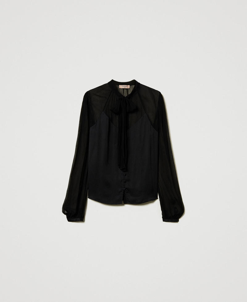 Chiffon and satin shirt Black Woman 242TT2181_00006_0S