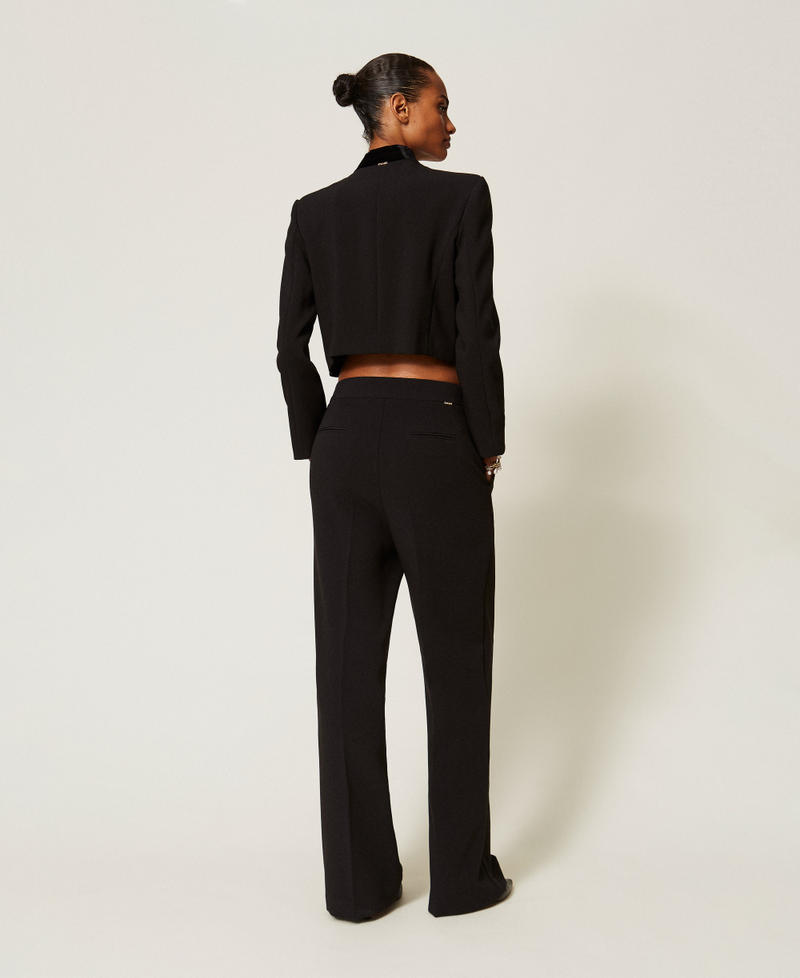 Pantaloni dritti in cr&ecirc;pe Nero Donna 262TT2423_00006_03