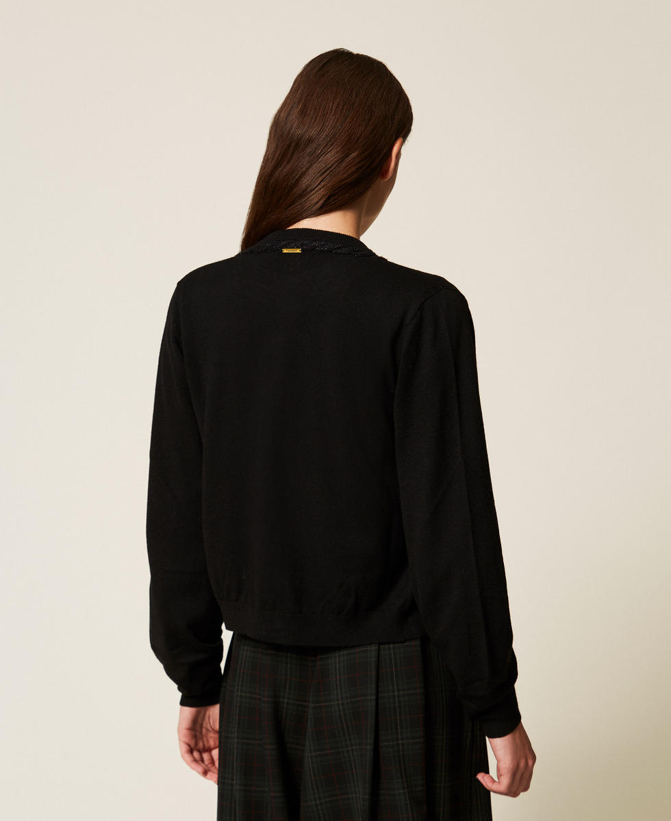 Cardigan girocollo lurex con treccia Nero Donna 252LL3NAA_00006_03