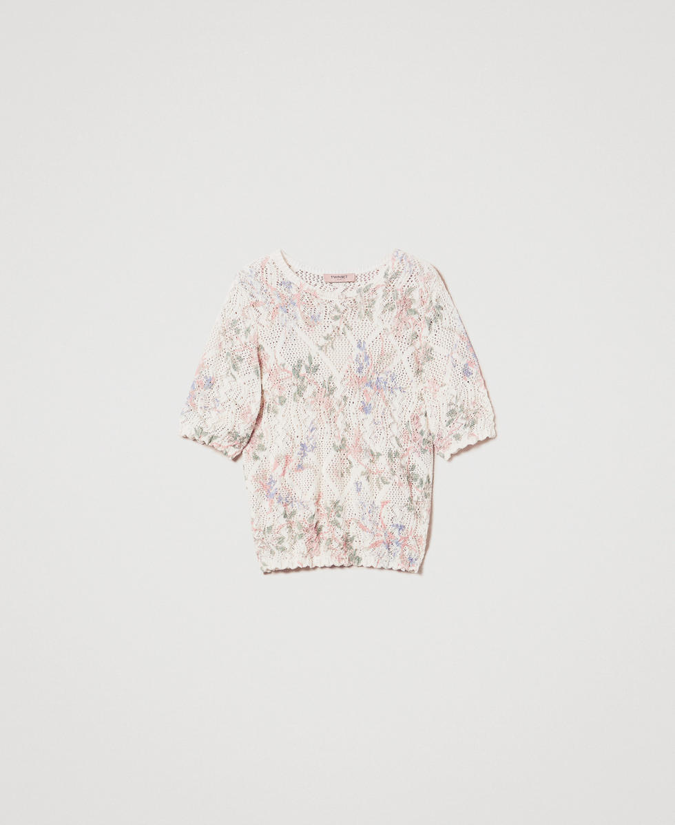 Pullover mit Blumendessin und Allovermuster Multicolor Blumenprint Frau 251TT3340_12531_S0