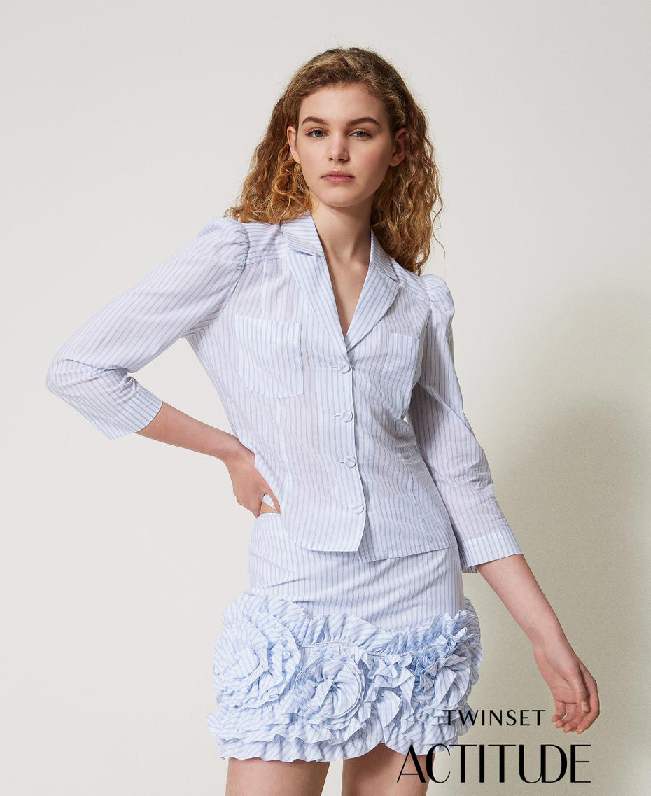 Camicia in popeline a righe Bicolor Bianco "Papers" / Azzurro Intenso Donna 251AX2056_12399_PA