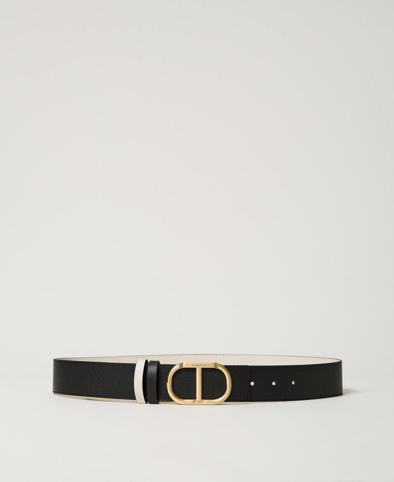 Reversible leather belt with buckle Bicolour Black / Mother-of-pearl White Woman 251TA4380_02710_01