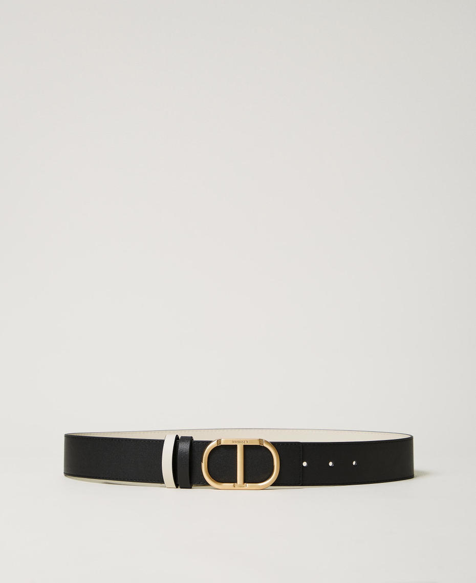 Reversible leather belt with buckle Bicolour Black / Mother-of-pearl White Woman 251TA4380_02710_01