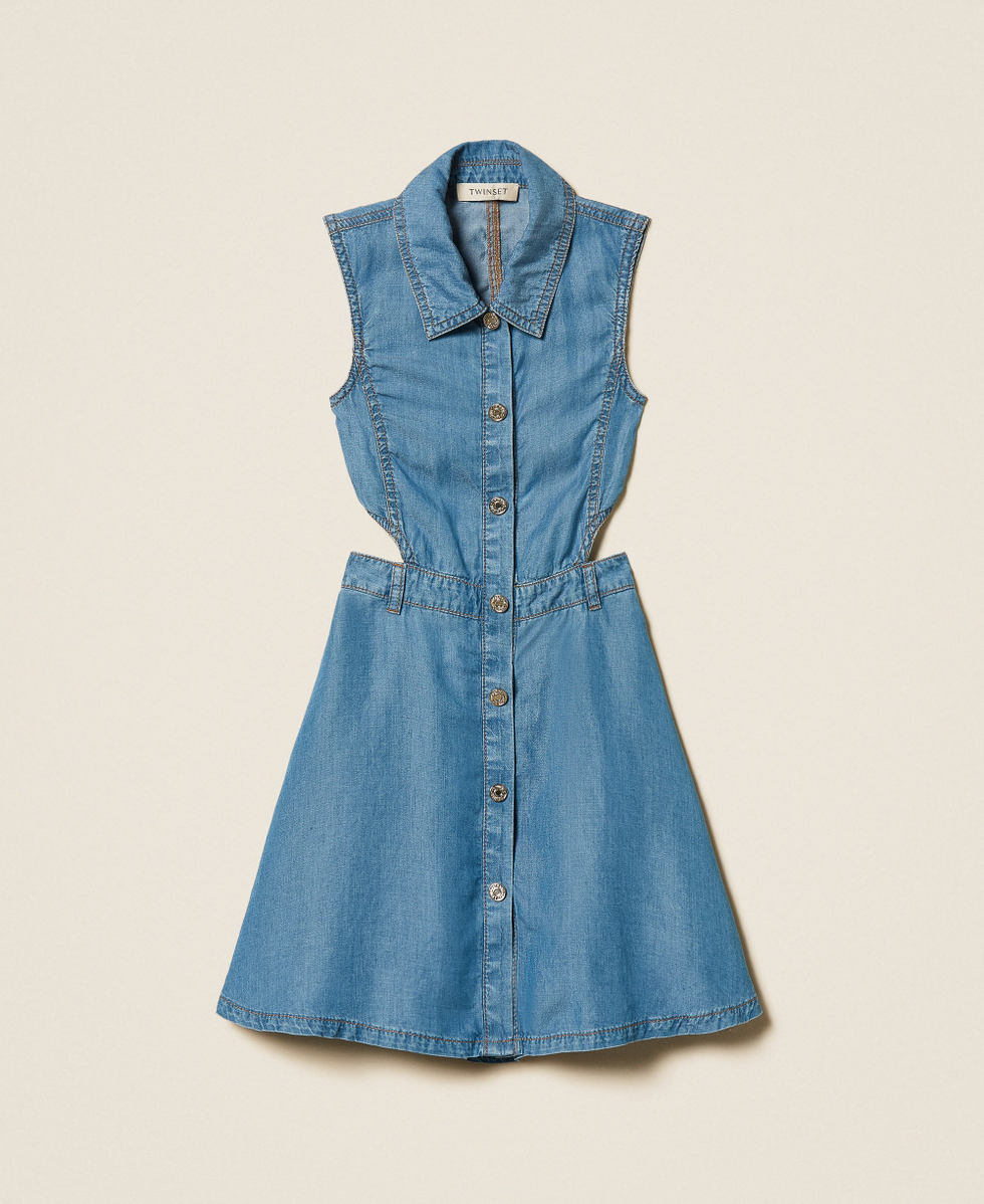 Kurzes Kleid aus Chambray mit Cut-out Chambray Mid Blue M&auml;dchen 261GJ2074_13235_S0