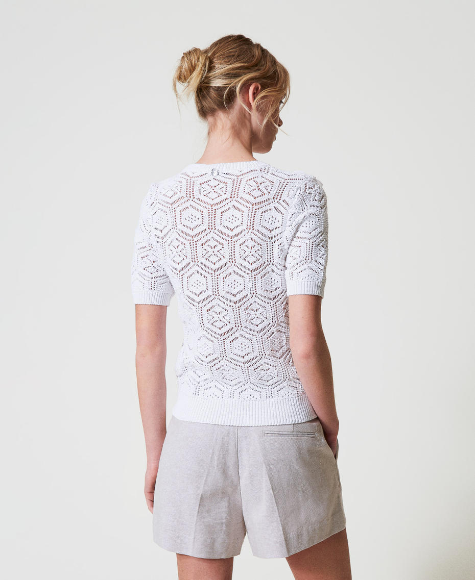 Pullover mit Organza-Blumen "Papers"-Weiß Frau 251AP3141_00840_03