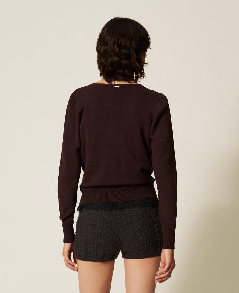 Pullover aus Viskosemischung mit Wickeldetail Kaffeeschokolade Frau 262TT3331_11946_03