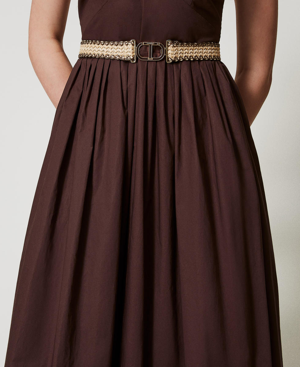 Long poplin dress with belt Woman, Brown | TWINSET Milano