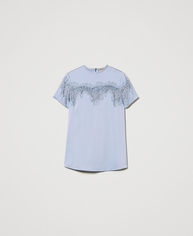 Satin T-shirt with lace Lilac Flowers Woman 251TQ2013_00703_S0