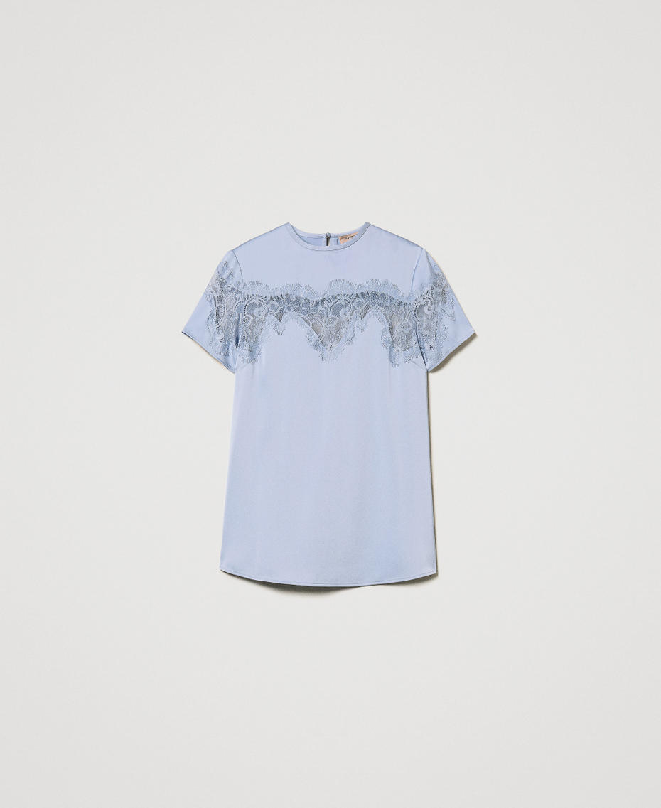 Satin T-shirt with lace Lilac Flowers Woman 251TQ2013_00703_S0