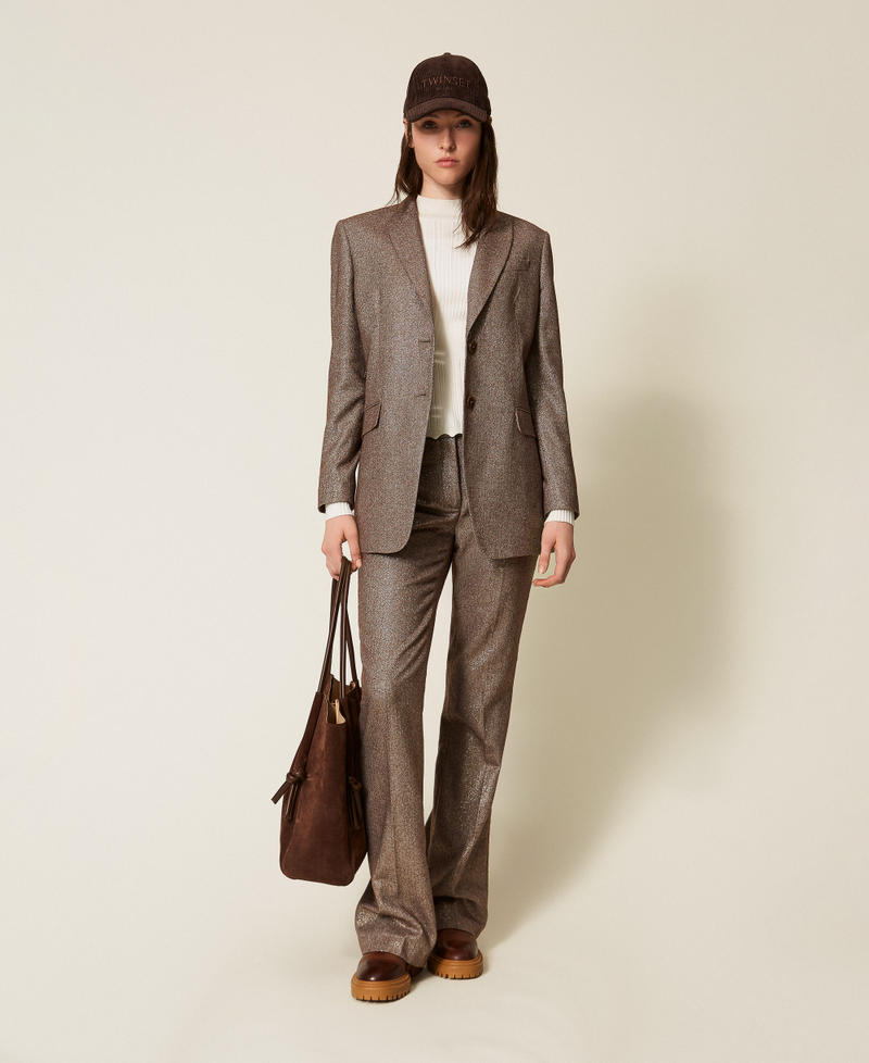Wool blend blazer with lurex Brown Gold Lurex Herringbone Woman 252TT2160_12864_T0