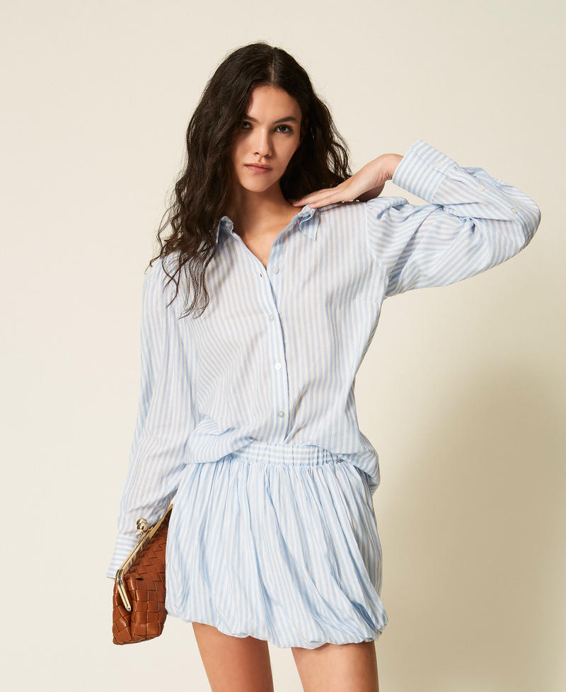 Camicia in popeline a righe Riga Giglio / Azzurro "Topazio" / Lurex Donna 261TE2081_13281_01