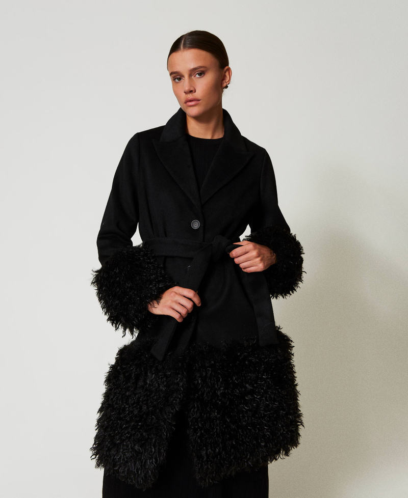 Wool blend cloth coat with faux fur Black Woman 242TT2400_00006_02