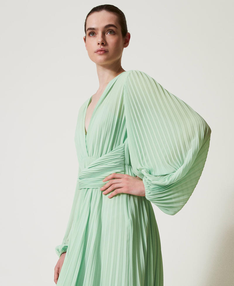 Robe longue en crêpe georgette plissé Mint Femme 251TP2330_12080_04