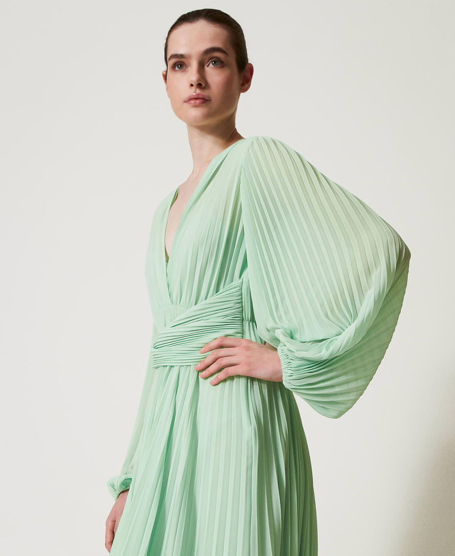 Robe longue en crêpe georgette plissé Mint Femme 251TP2330_12080_04