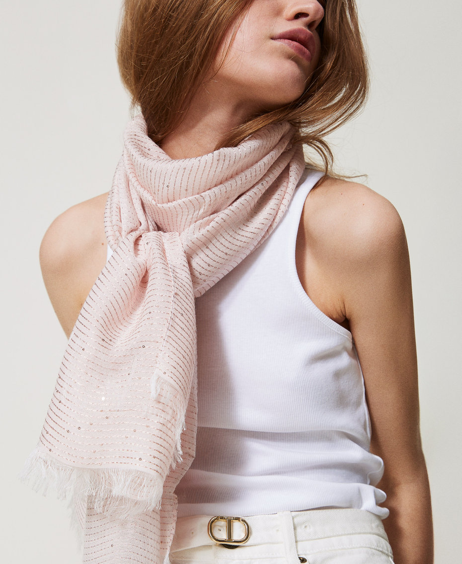 Jacquard keffiyeh with sequins Parisienne Pink Woman 251TA4520_00714_0T