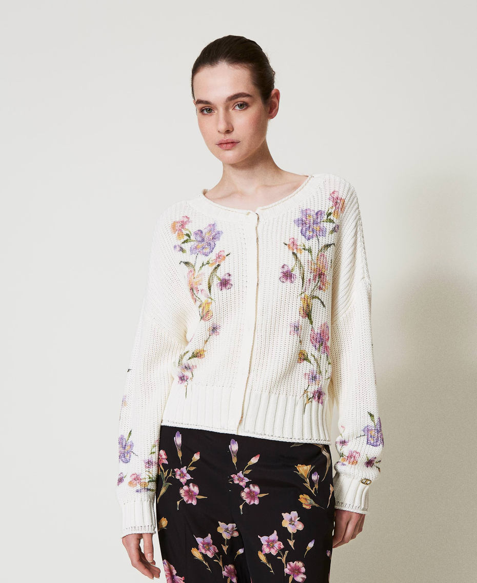 Cardigan-jumper with floral print Multicolour/Mother of Pearl Iris Print Woman 251TP3641_12329_01