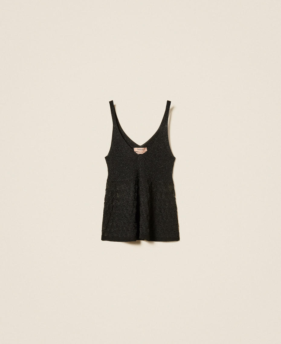 Figurbetontes Stricktop Lurex Schwarz Frau 262TP3Q30_13597_S0