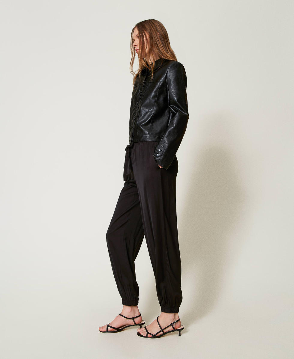 Pantalon de jogging en satin Noir Femme 251LL2ZDD_00006_02