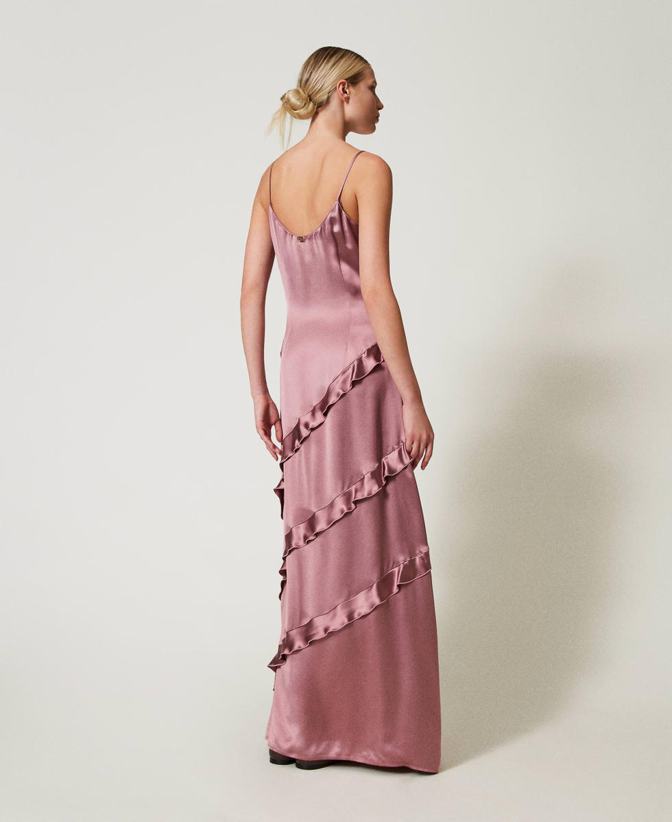 Abito lungo in raso con volant Rosa "Chocolate Ruby" Donna 242TT2431_11945_04