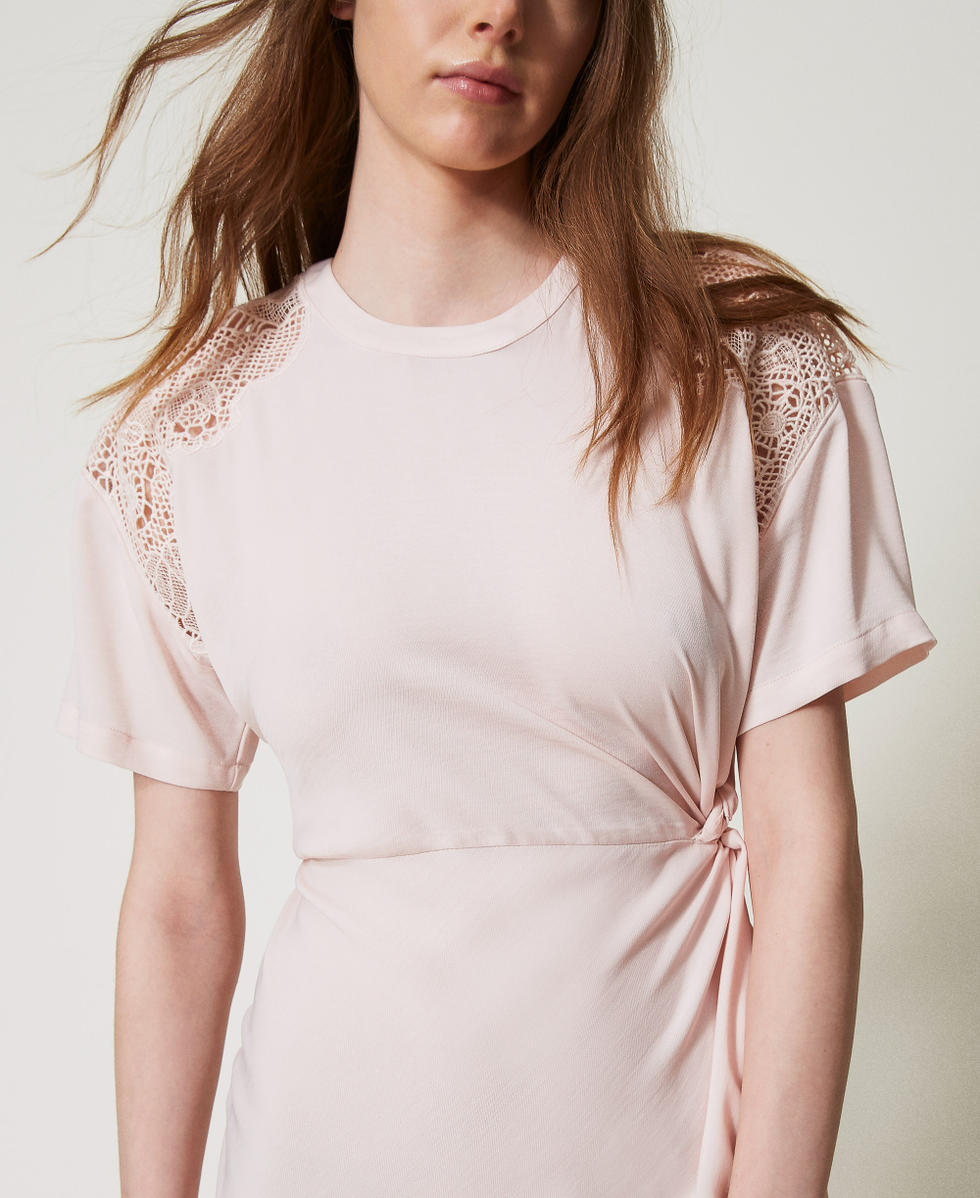 Long twill dress with embroidery Tender Pink Pink Woman 251AP2420_00619_03