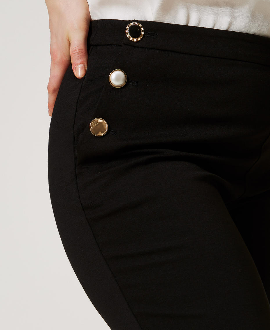 Trousers with jewel buttons Black Woman 251TP2137_00006_04