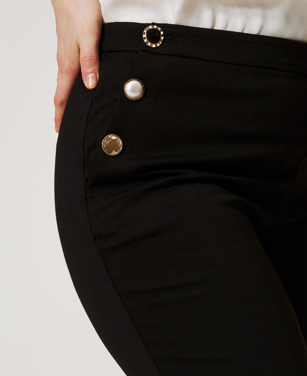 Trousers with jewel buttons Black Woman 251TP2137_00006_04