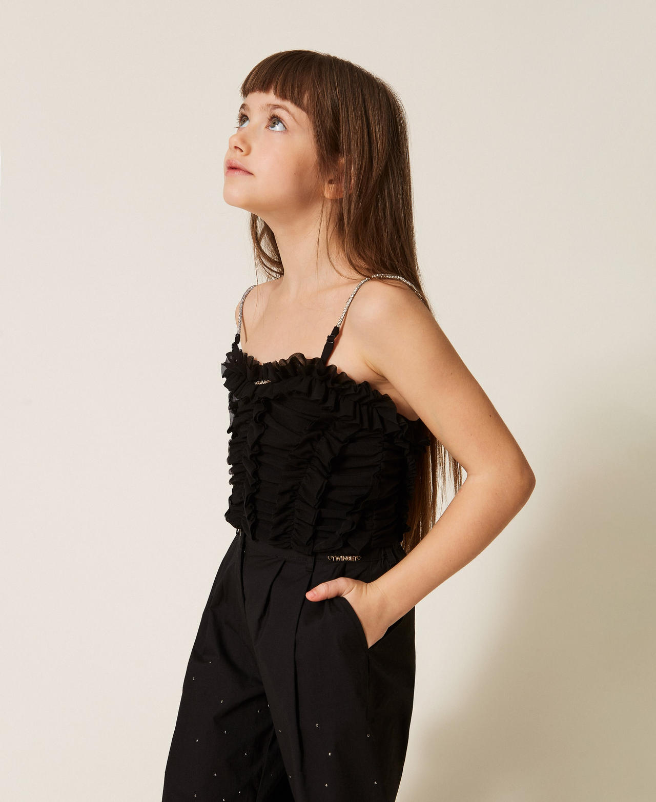 Top in tulle con volant Nero Bambina 261GJ2181_00006_02