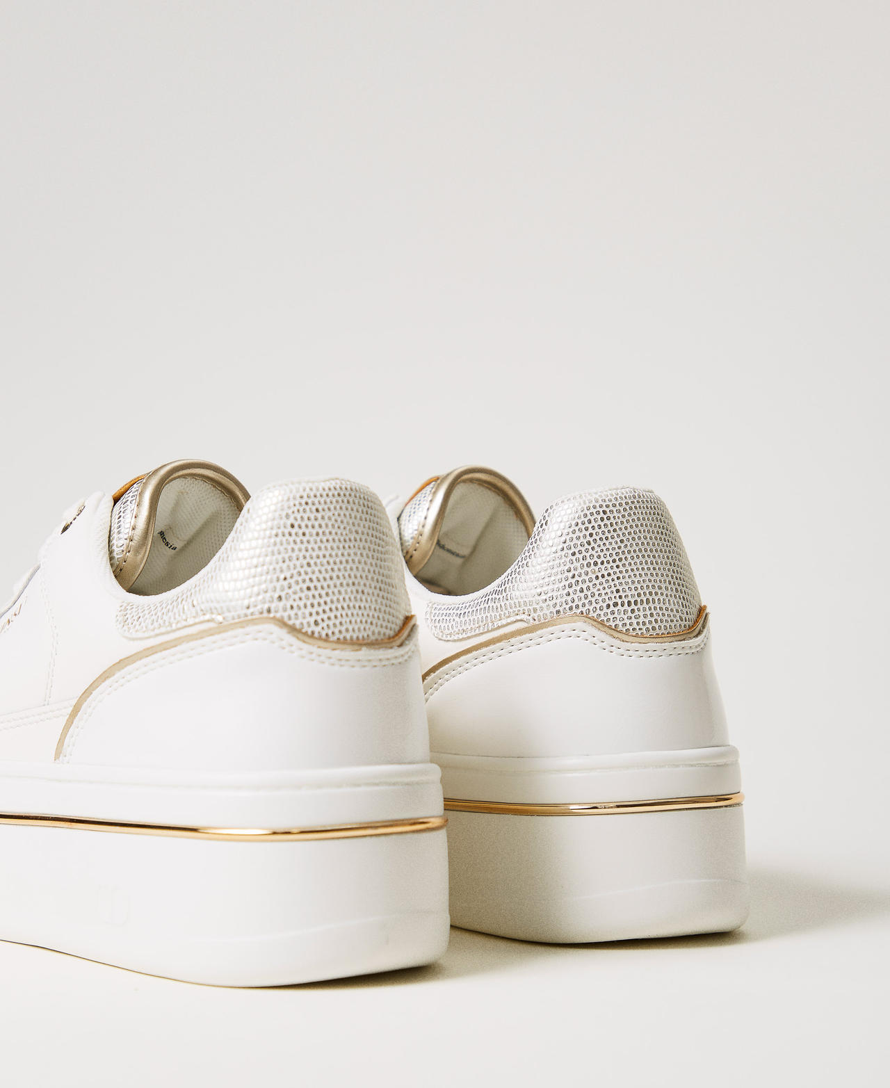 Laminated leather platform trainers Two-tone Optical White / Gold Woman 251TCP014_07049_03